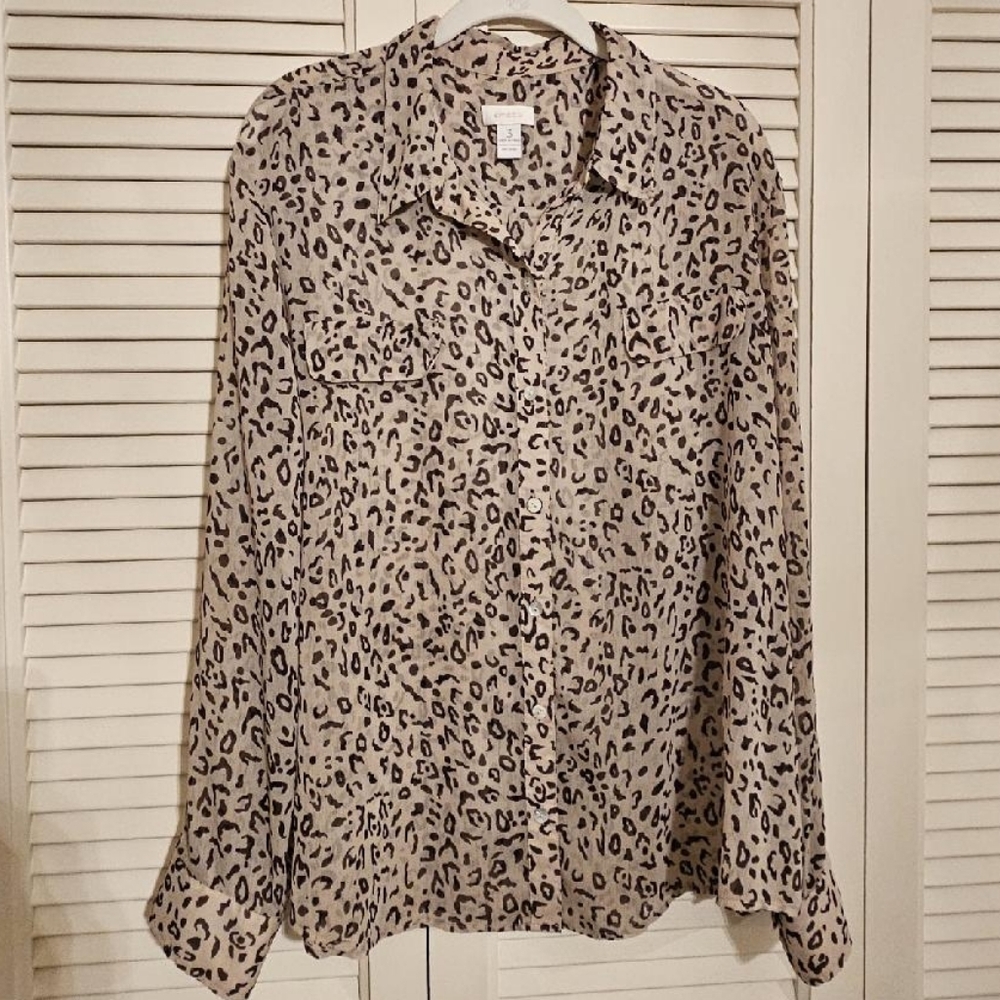 Chico's | Leopard Print Collared Button Down Blouse
